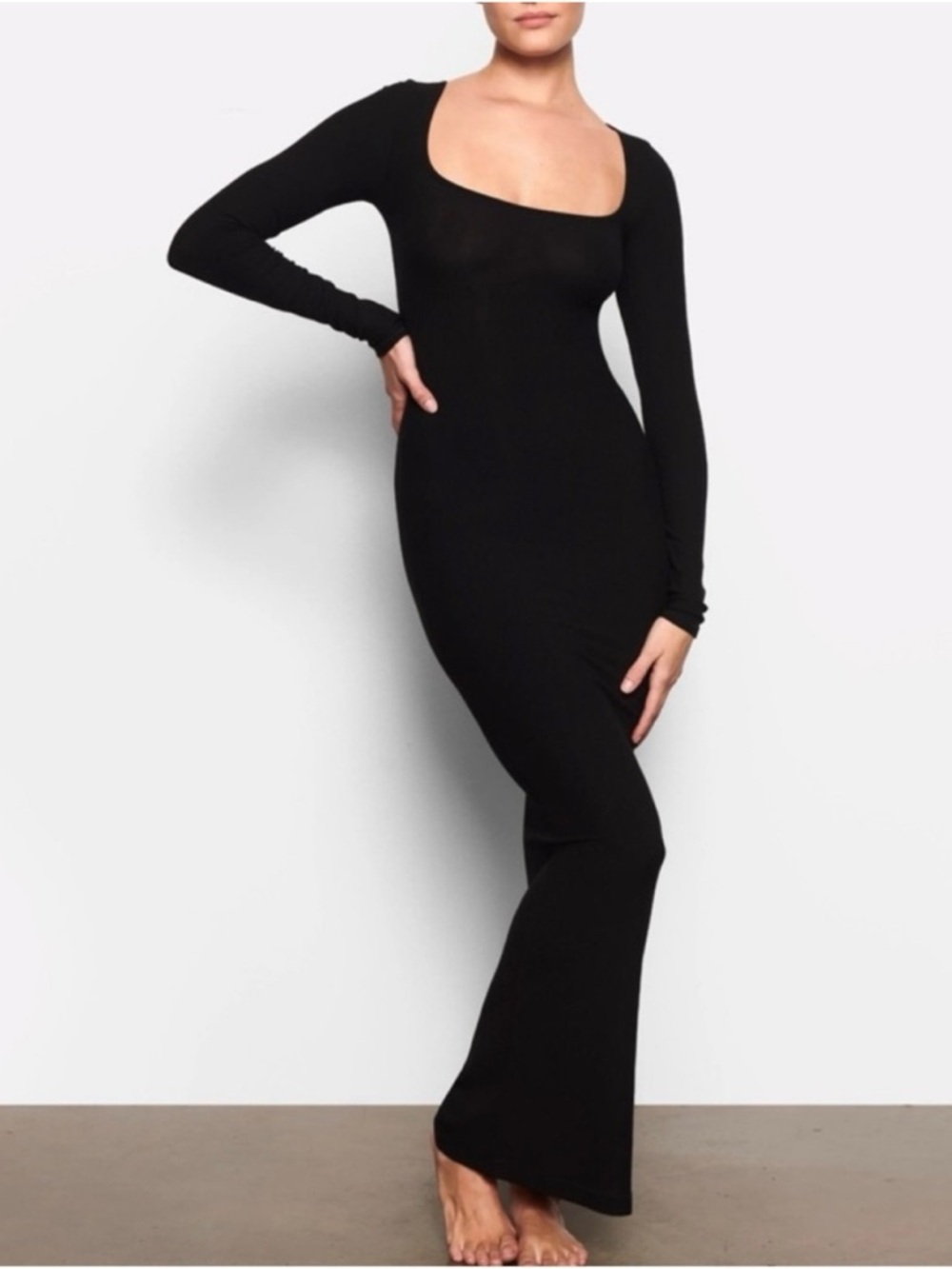 SKIMS Black Long Sleeve Long Slip Dress